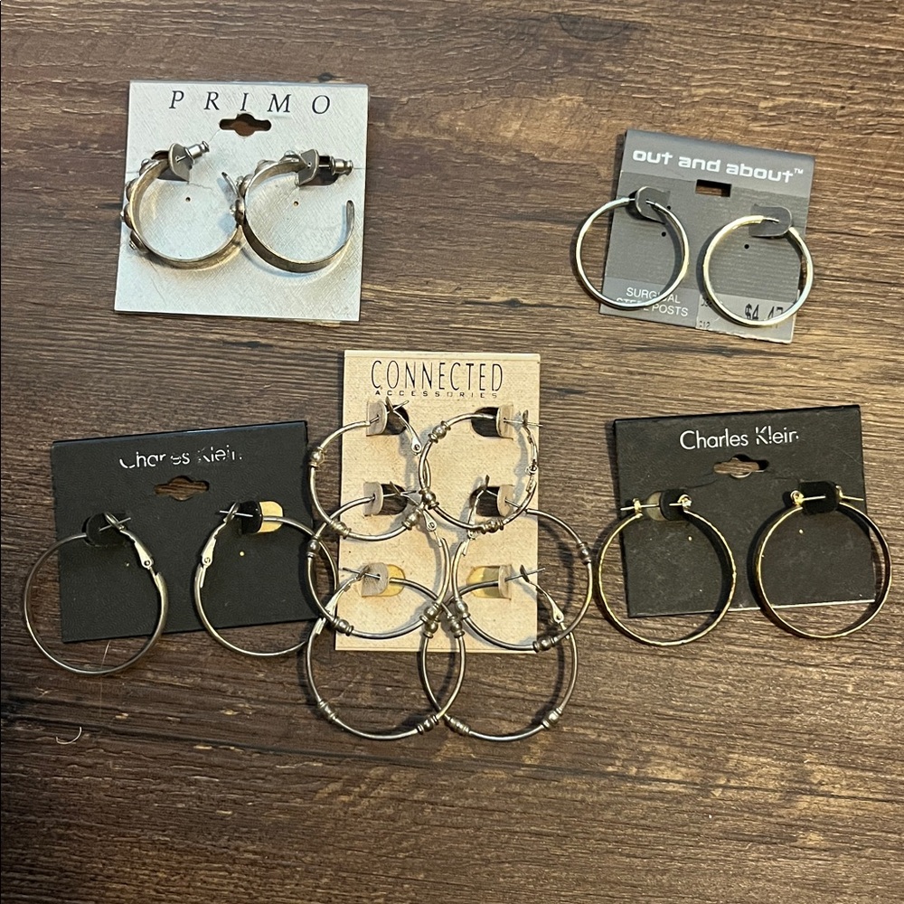 Silver and Gold Hoop Earring Set lot of 5 packs new